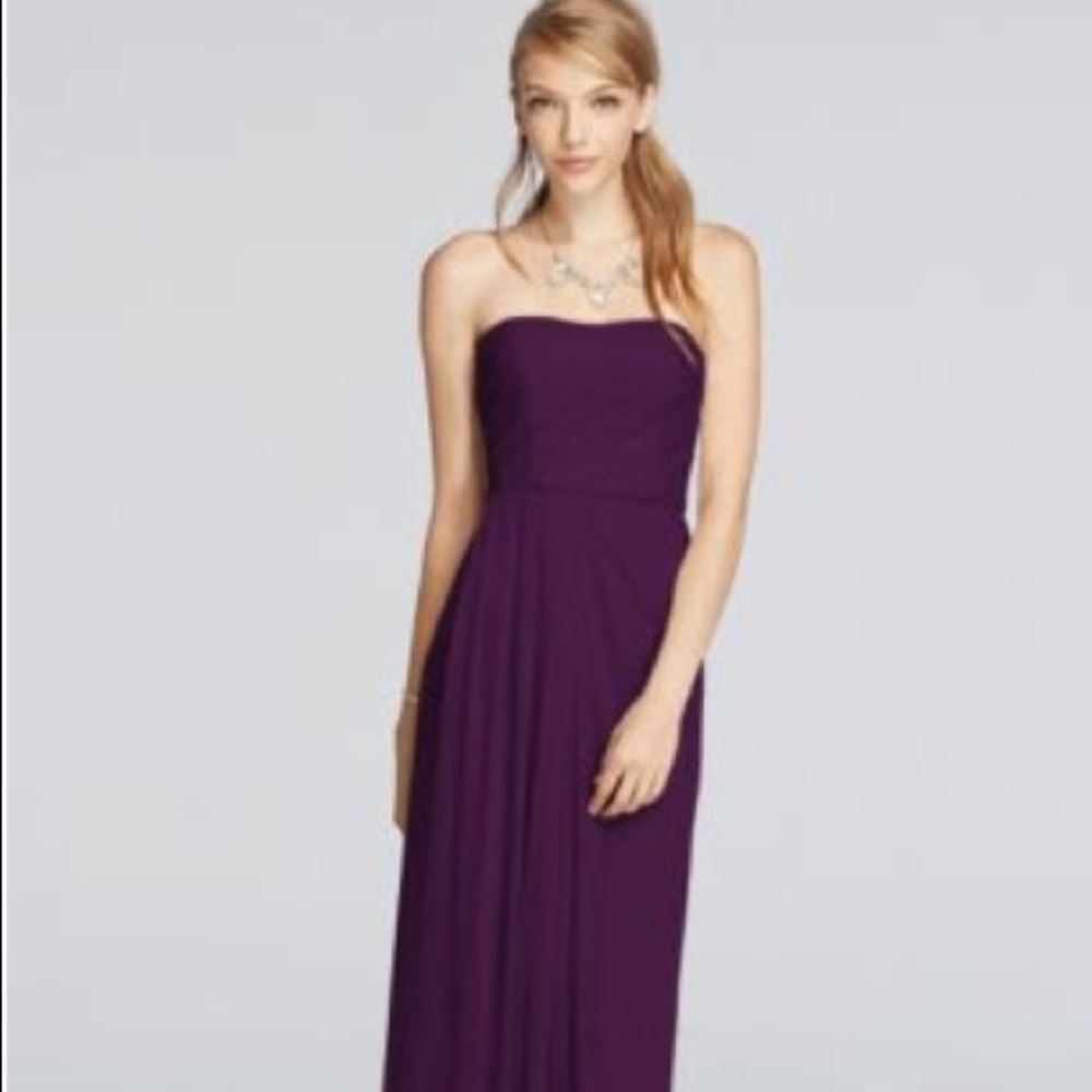 Long strapless mesh dress with side ruching